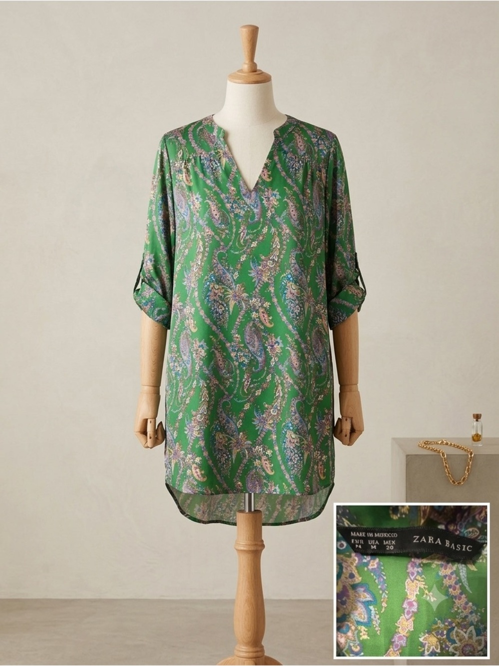 Zara Green Paisley Print tunic dress